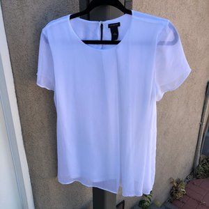 Ann Taylor White Pleated Lined Short-Sleeve Shell